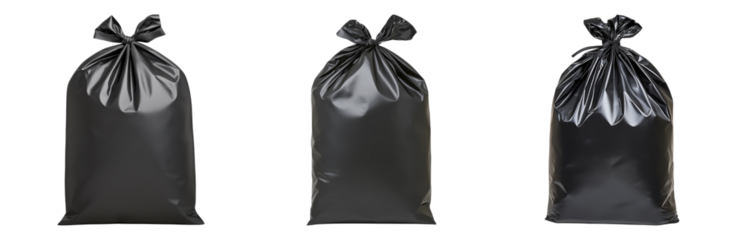 Black Trash Bags Ready for Waste Disposal Use Isolated on transparent background