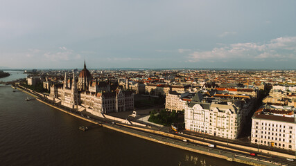 Fototapeta premium Establishing Aerial view of Budapest Cityscape - Hungary Capital Skyline at daytime