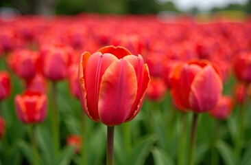 Fototapeta premium Background red tulips. Tulip Day. Day March 8. Garden season
