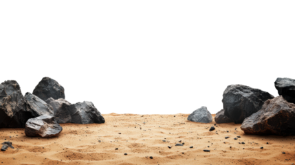 Desert Landscape with Rocks and Sandy Terrain for Transparent Backgrounds, cut out