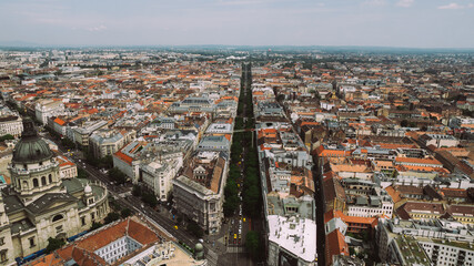 Fototapeta premium Establishing Aerial view of Budapest Cityscape - Hungary Capital Skyline at daytime