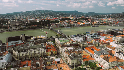 Obraz premium Establishing Aerial view of Budapest Cityscape - Hungary Capital Skyline at daytime