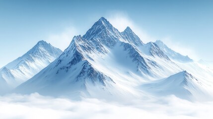 Obraz premium Snowy mountain peaks above clouds, winter landscape, serene