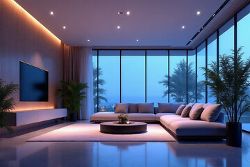 Modern living room with stylish sofa and elegant decor