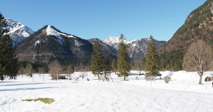 Pertisau am Achensee bording Karwendel mountains and Tristenautal, starting point for cross-country skiing in a stunning snowy landscape of the nature reserve