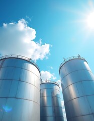 Large Industrial Storage Tanks Under a Blue Sky