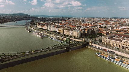 Obraz premium Establishing Aerial view of Budapest Cityscape - Hungary Capital Skyline at daytime