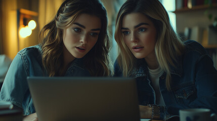 Two business women sit at desk discuss project details, diverse female colleagues met in office, share opinion, working on collaborative task, sales manager makes commercial offer to company client