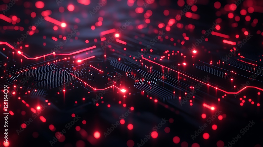 Wall mural glowing red hexagonal digital network