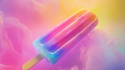 A creative image of a popsicle with bright pink and blue layers, placed on a background of soft yellow and purple gradients.