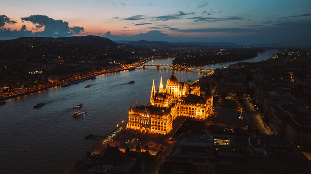 Establishing Aerial view of Budapest Cityscape - Hungary Capital Skyline at daytime
