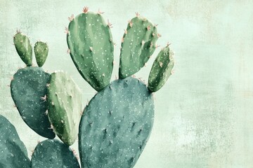 Prickly pear cactus pads in shades of green and teal