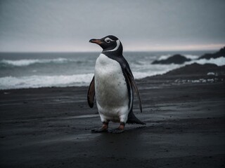 Fototapeta premium AI-generated image of a cute penguin standing gracefully. Wildlife, nature and arctic themed sections are perfect for photography.