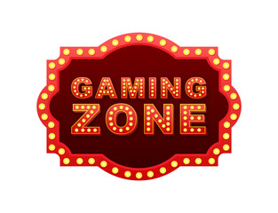 Illuminated gaming zone sign with glowing light bulbs is inviting players © DG-Studio