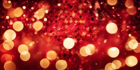 a vibrant red background filled with geometric patterns, highlighted by dramatic lighting, with warm golden bokeh creating depth and a celebratory mood 6