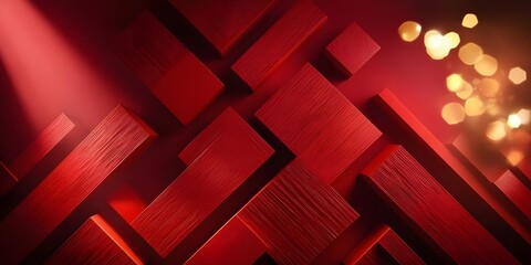 Fototapeta premium a vibrant red background filled with geometric patterns, highlighted by dramatic lighting, with warm golden bokeh creating depth and a celebratory mood 12