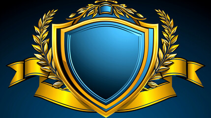 Obraz premium Elegant Blue Shield Emblem with Gold Ornamental Accents, Symbolizing Security, Protection, and Prestige 