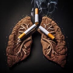 World No tobacco day conceptual image of lungs and cigarettes isolated created with Generative AI