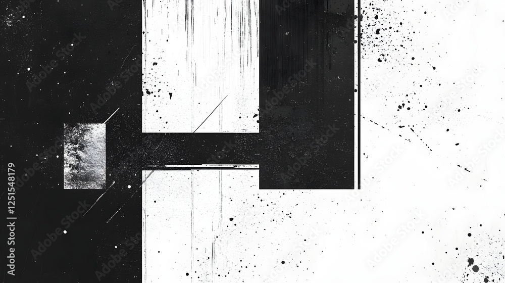Poster Abstract Architectural Geometric Shapes and Patterns in Monochrome Minimalist Composition