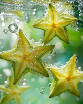 slices of star fruit floating in water