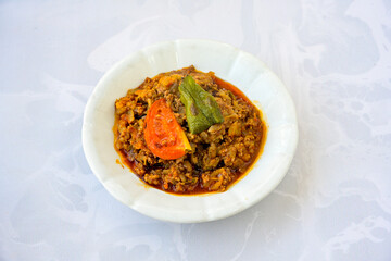 Meat with eggplant and pepper.Cooked with vegetables and hot spices. Patlican kebab, musakka.