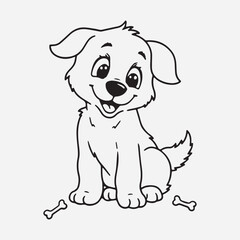 Happy Pup cute Dog with Bones Line Art Fun