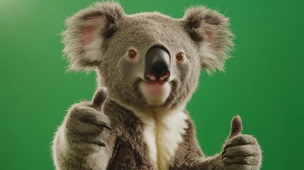 Naklejka premium Cute gray koala bear cub is sitting in front of a green screen