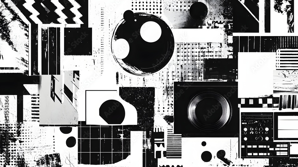 Poster Abstract Geometric Monochrome Composition with Shapes and Patterns