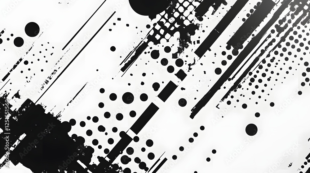 Poster Abstract Geometric Monochrome Explosion of Shapes and Patterns