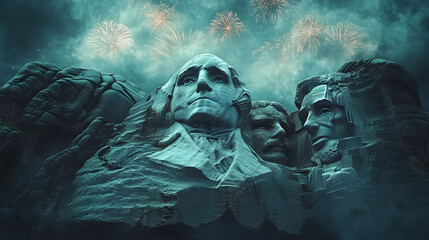 Mount Rushmore National Memorial with Fireworks Celebrating American Freedom