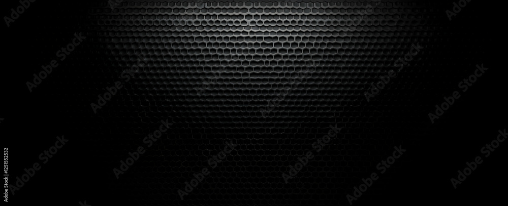 Poster 3d render of a black abstract background with a hexagon pattern