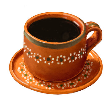 Caf&eacute; de olla , mexicano bebida, dibujo, illustration, copa, tradicional , taza artesanal, cer&aacute;mica tradicional, caf&eacute; negro, M&eacute;xico, mexicanas 