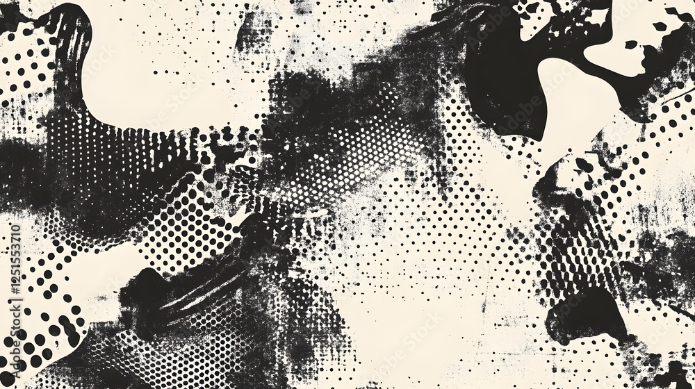Poster abstract grunge textured background with ink splatters and blots in black and white