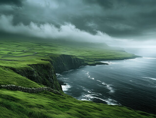 Fototapeta premium Dramatic Coastal Landscape with Green Cliffs 