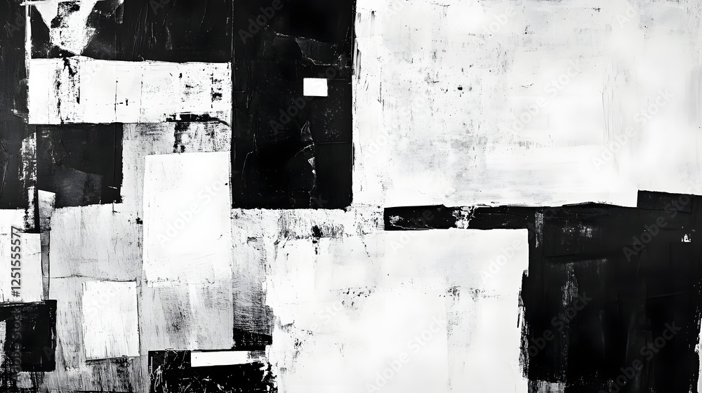 Poster abstract monochrome geometric art with contrasting grunge textures and minimalist composition