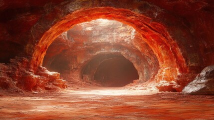 Red Cave Tunnel Sunlight Opening - Adventure Background