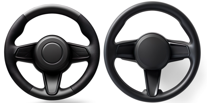Modern Car Steering Wheel with Control Buttons on a Transparent Background