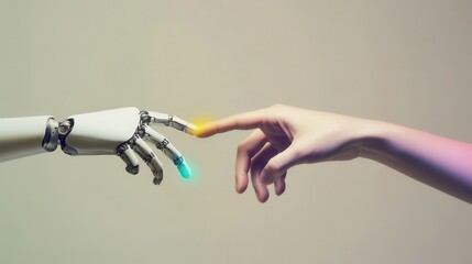 Robotic Hand and Human Hand Gently Touching
