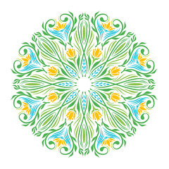 Floral Mandala Ornament with Symmetrical Botanical Patterns