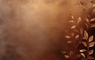 A deep chocolate brown background with subtle bronze leaf distressing, softly textured and weathered, aged elegance