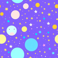 Fototapeta premium このシームレスなデジタルパターンコレクションは、カラフルな惑星、輝く星、銀河の背景を特徴とした鮮やかな宇宙テーマのデザインです。パステルトーンとスタイリッシュなディテールが遊び心とモダンな雰囲気を演出し、デザインプロジェクト、生地、パッケージング、壁紙、子供向けのグラフィックに最適です。