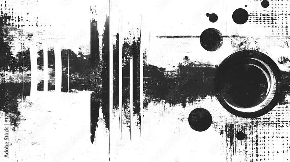 Poster Avant Garde Abstract Texture with Geometric Elements and Grunge Overlay in Monochrome Tones