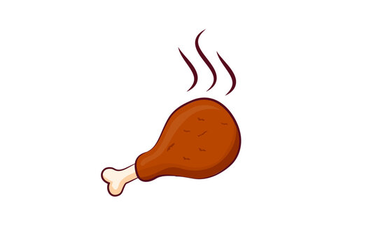 Simple fried chicken leg icon, hot chicken leg vector on white background.