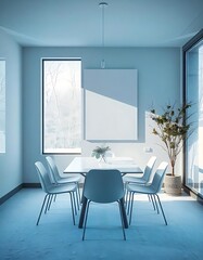Minimalist Dining Room With Modern Furniture And Large Window