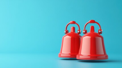 Two Vibrant Red Bells with Simple Design on a Bright Turquoise Background