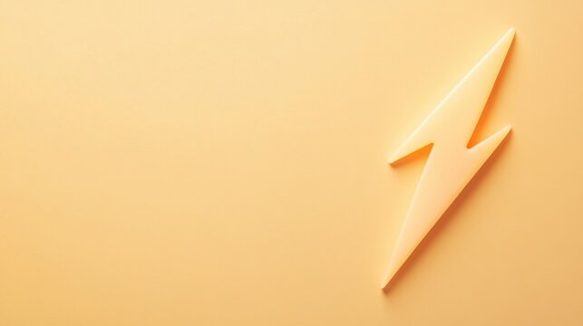 Minimalistic Pastel Lightning Bolt on Yellow-Orange Background &ndash; Soft 3D Plastic Object with Copy Space