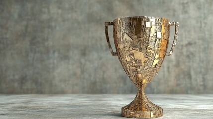 Gold Trophy on Gray Textured Background