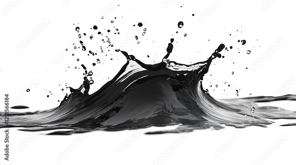 Fototapete Dramatic and dynamic abstract black liquid splash image flowing splashing and dispersing with energetic motion and fluid dynamics