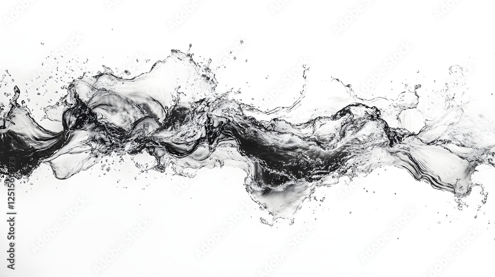 Poster Dramatic and dynamic abstract water splash in a bold monochrome style showcasing the power energy and fluidity of the natural element  The image creates a captivating moody
