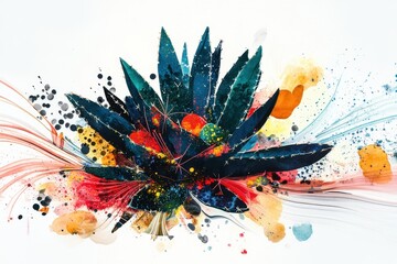 Naklejka premium Watercolor painting depicting a stylized agave plant with vibrant colors